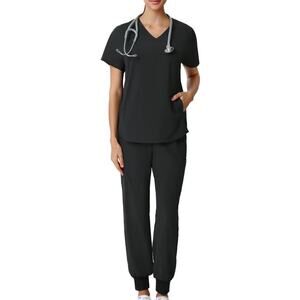 NWT ~ Women's Black 2pc Scrubs Top & Pants Set ~ Plus Size 1X